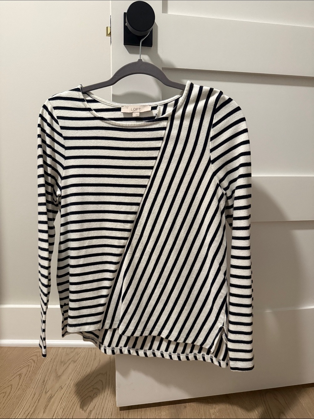 LOFT Black and White Mixed-Stripe Long Sleeve Top